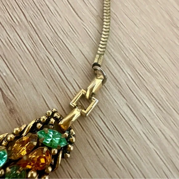 🥂SOLD🥂Vintage Crystal Barclay Signed Necklace, Gold-Tone Emerald Amber, 15” - Picture 8 of 13